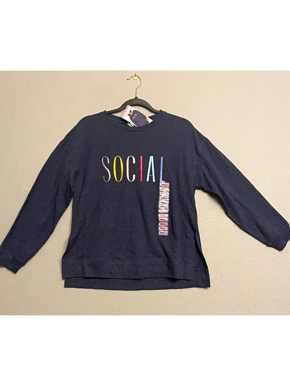 Wildfox SOCIAL Women's Pullover Sweatshirt Navy Blue XS